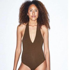 NEW! American Apparel Cotton Halter Open Back Bodysuit Nude Brown Size M